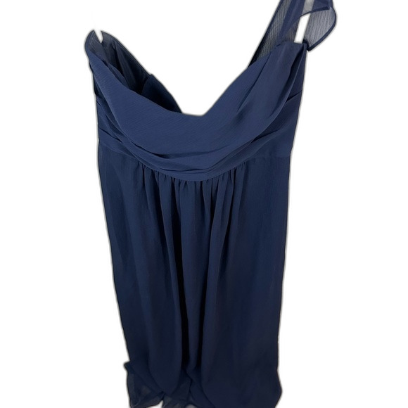 David’s Bridal Navy Long Crinkle Chiffon Bridesmaid Dress NWT Size 6 - Picture 15 of 16